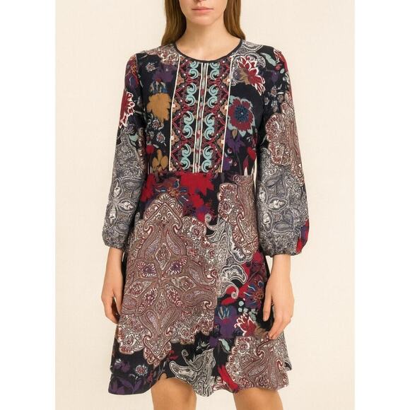 Anthropologie Lecato Peasant Dress by Donna Morgan Orig. $188) SZ 4 BoHo Paisley - Picture 1 of 10